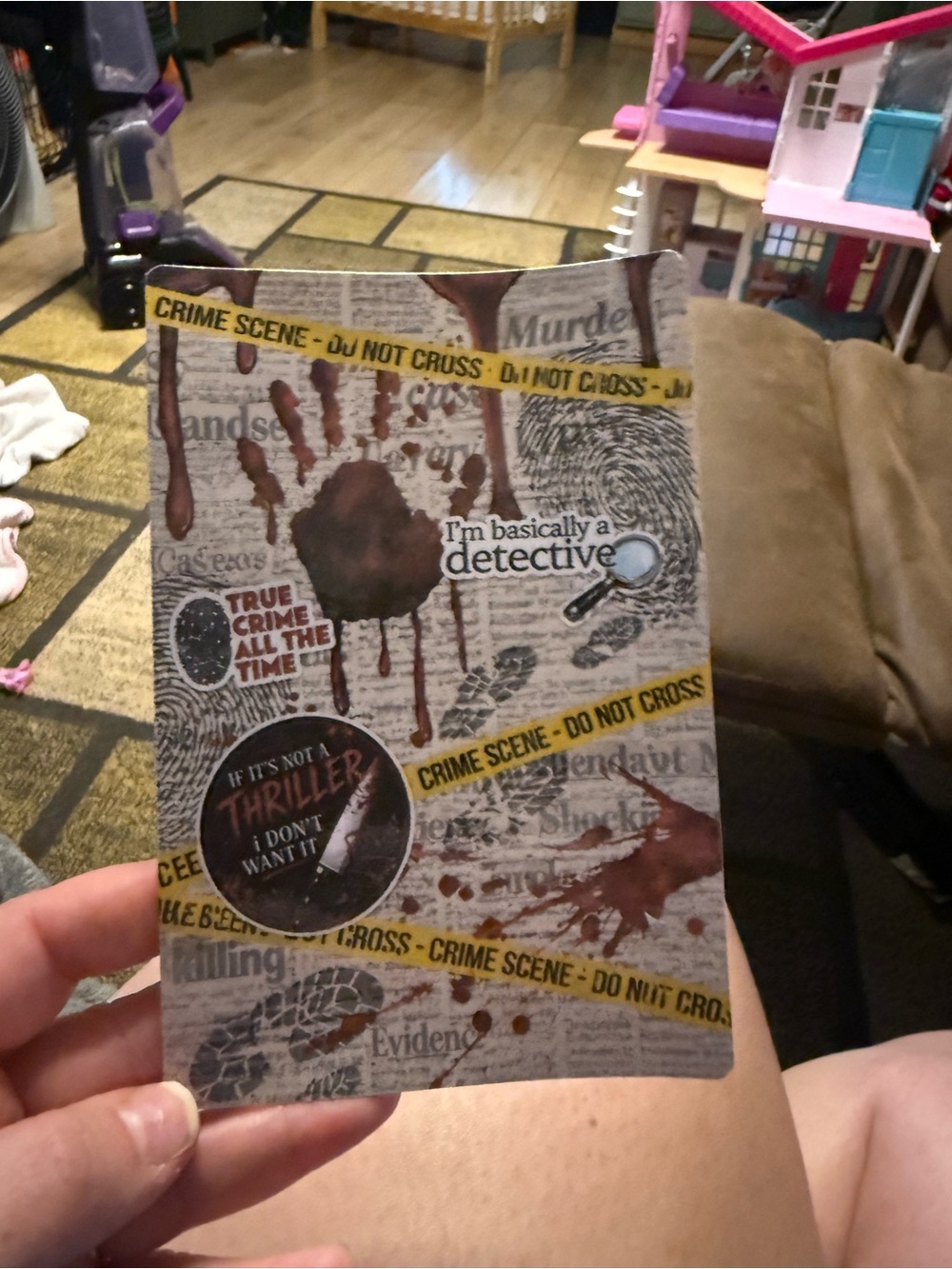 Detective-Themed eBook Reader Insert 4x6 in Brown and Red Crime Scene Design